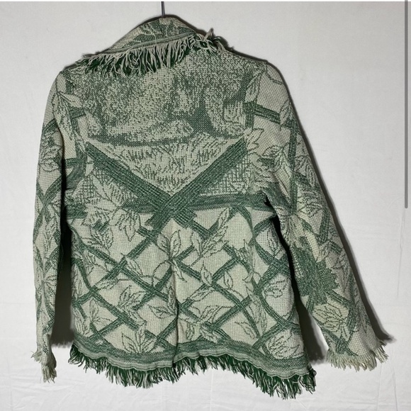 Vintage 90s Green Cream Tapestry Jacket M - Picture 2 of 13